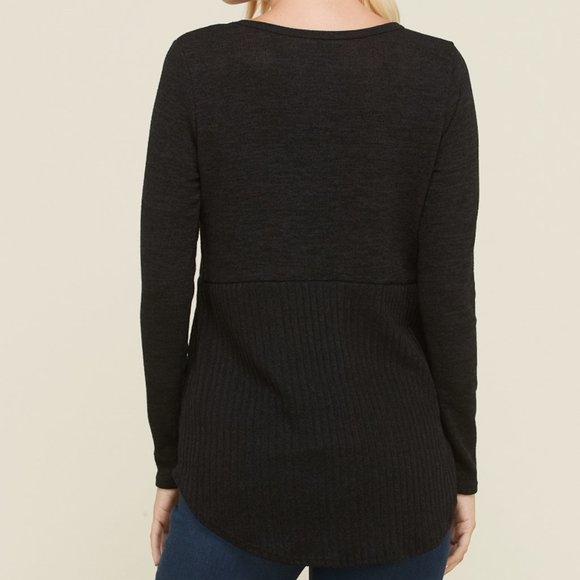 Viamor Women's Black Long Sleeve Long Blouse Stretch Cozy Top - Picture 12 of 14